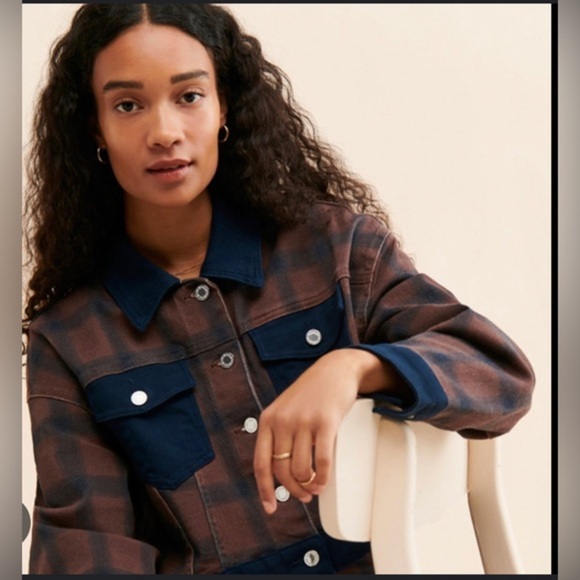 WeWoreWhat modern plaid stretch twill colorblock denim jacket size medium new - Picture 15 of 17